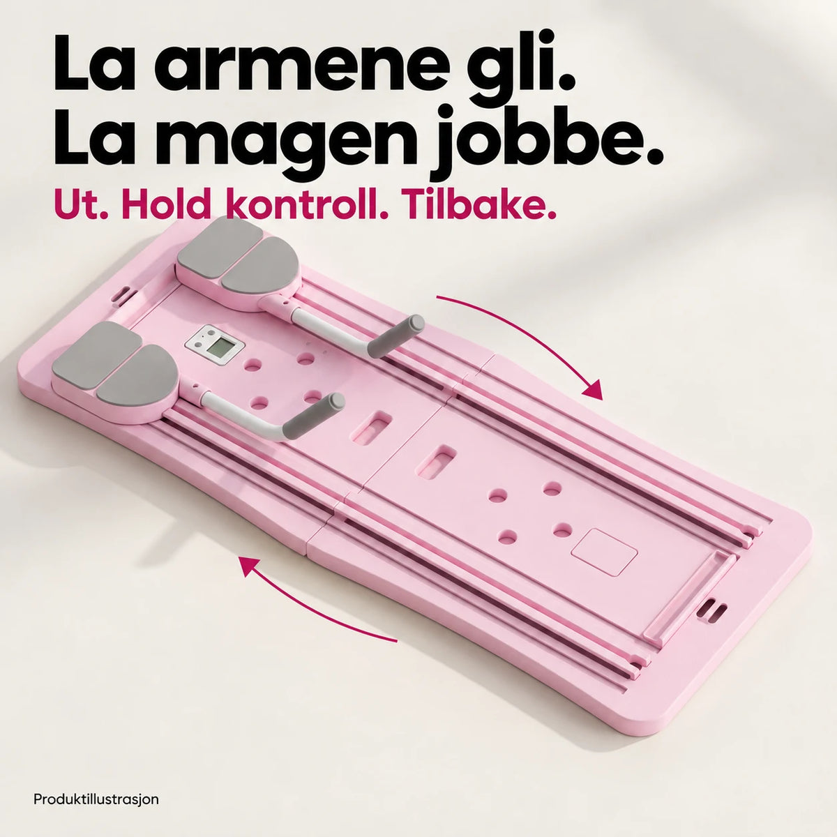 Glidende armstøtter og kontrollert bevegelse. Produktillustrasjon.