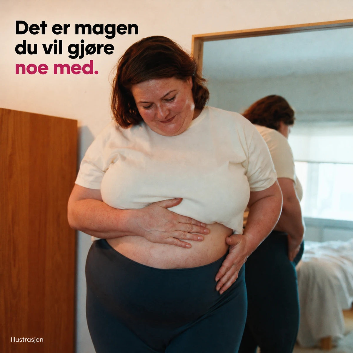 Det er magen du vil gjøre noe med. Illustrasjon.